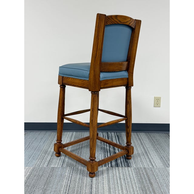 Beautiful Bar Stool Oak Frame Vinyl Seat & Back ~ Set of 3 For Sale In Saint Louis - Image 6 of 7