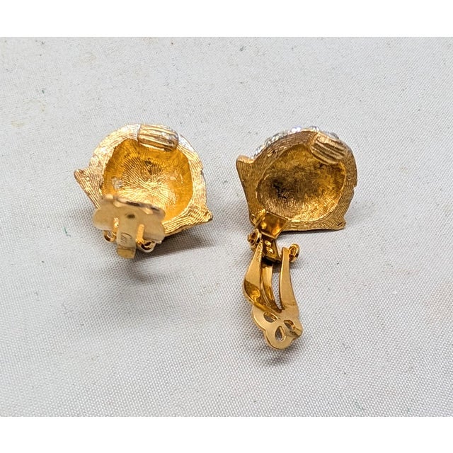 Metal Vintage 1960s Signed Hattie Carnegie Pavé Clear Rhinestone Clip Earrings-2 Pieces For Sale - Image 7 of 7