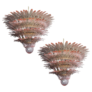 Pink Murano Glass Leaf Chandeliers, Set of 2