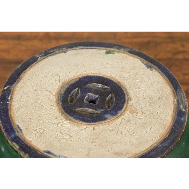 Ceramic Antique Annamese Green Glazed Ceramic Garden Seat on Shaped Base For Sale - Image 7 of 13