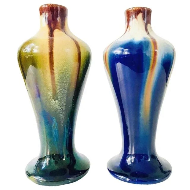 Blue Art Deco Drip Glaze Ceramic Vases from Thulin, 1890s, Set of 2 For Sale - Image 8 of 8
