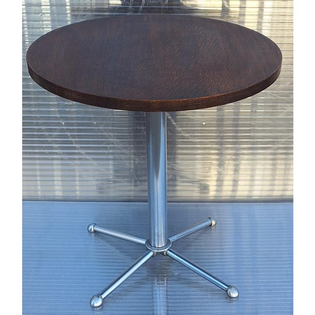 1960s Vintage Mid-Century German Side Table with Chromed Steel Tube Frame and Oak Wood Top, 1960s For Sale - Image 5 of 7