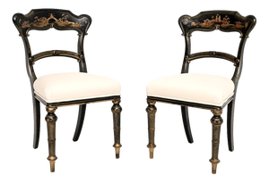 Antique Victorian Lacquered Chinoiserie Side Chairs, 1870, Set of 2