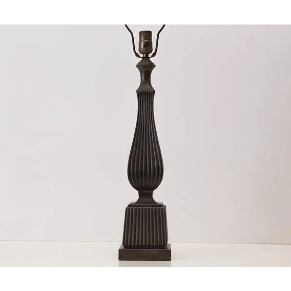 Art Nouveau Ribbed Metal Lamp Art Deco Art Nouveau Egyptian Revival Column For Sale - Image 3 of 6