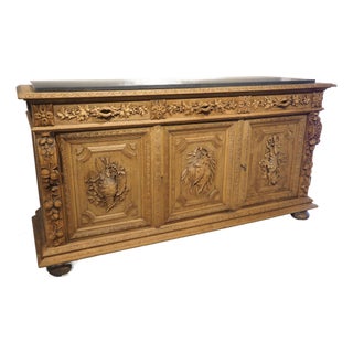19th Century Bleached French Oak Hunt Buffet With Black Granite Top, Circa 1880 For Sale