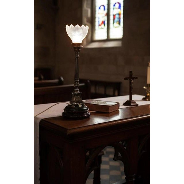 Metal Edwardian Silver Plate Ecclesiastical Altar Table Lamp, 1910 For Sale - Image 7 of 18