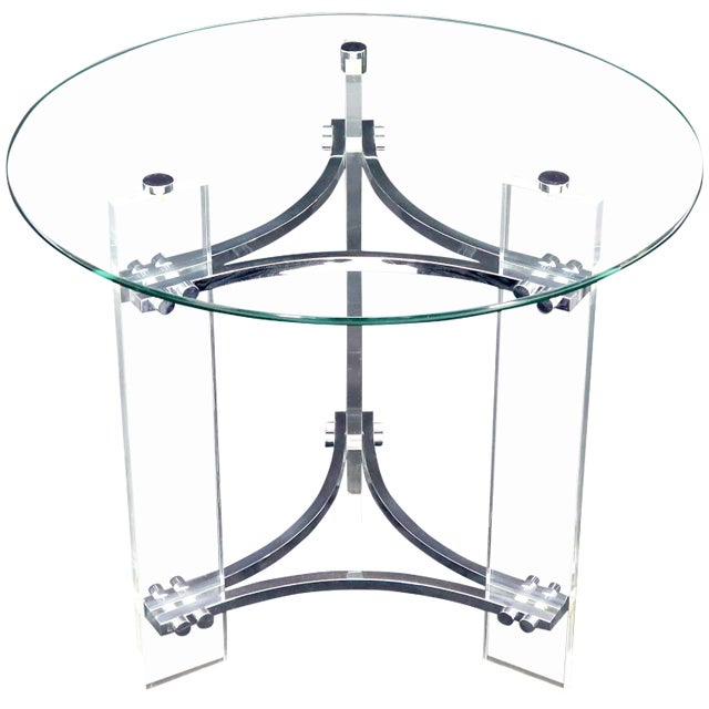 Round Glass Chrome & Lucite Occasional Side End Table Stand Charles Hollis Jones For Sale