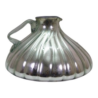 Antique Victorian Hand Blown Silver Mirrored Mercury Glass Pitcher Jug For Sale