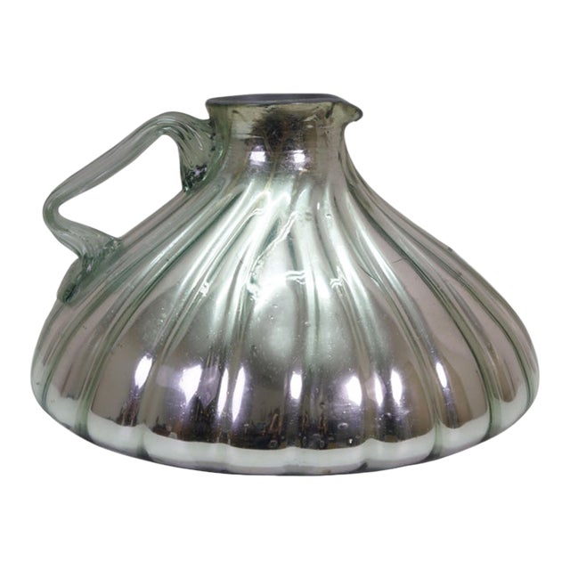 Antique Victorian Hand Blown Silver Mirrored Mercury Glass Pitcher Jug For Sale
