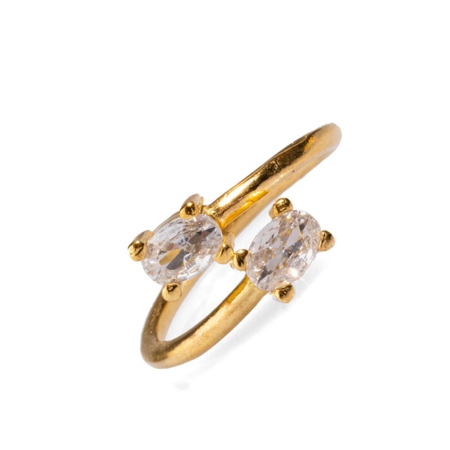 Early 21st Century Double Diamond Stone & Gold Dainty Adjustable Ring, Size 4 For Sale - Image 5 of 6