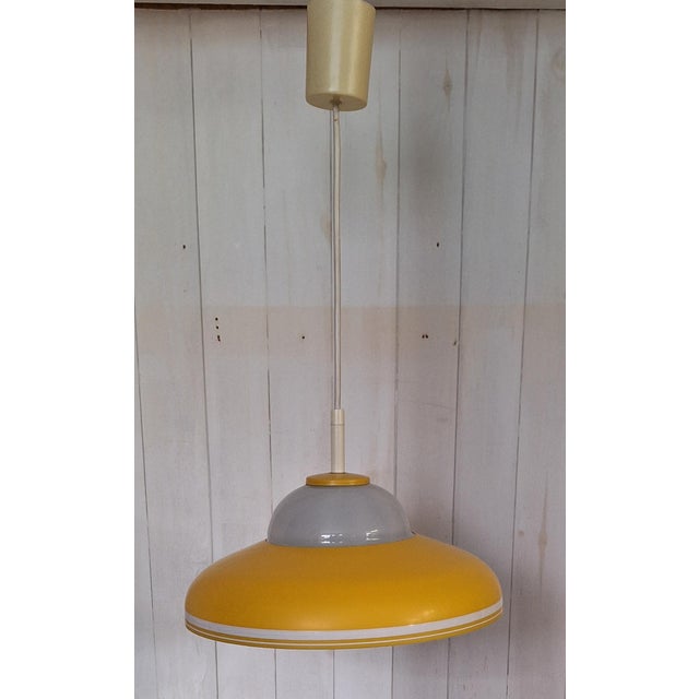 Vintage Hanging Lamp with White Glass Shade and Yellow-White Metal Shade by Doria, 1970s For Sale - Image 11 of 11