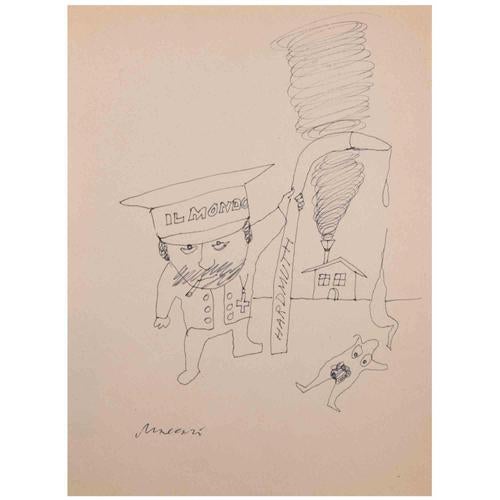 Drawing in pen realized by Mino Maccari in 1960s. Hand signed lower left. Very good condition\. This piece is attributed...