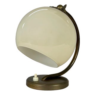 Art Deco Brass and Opaline Glass Table Lamp, Germany, 1930s For Sale