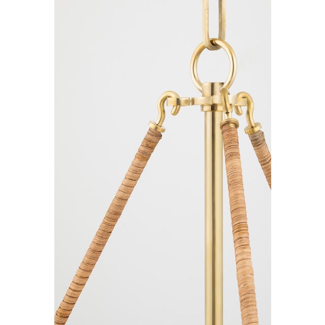 Transitional Hudson Valley Lighting Mark D. Sikes Somerset 3-Light Pendant with Rattan Accent, Brass For Sale - Image 3 of 6