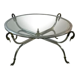 1960s Modernist Maison Jansen Steel & Brass Swan Head Coffee Table
