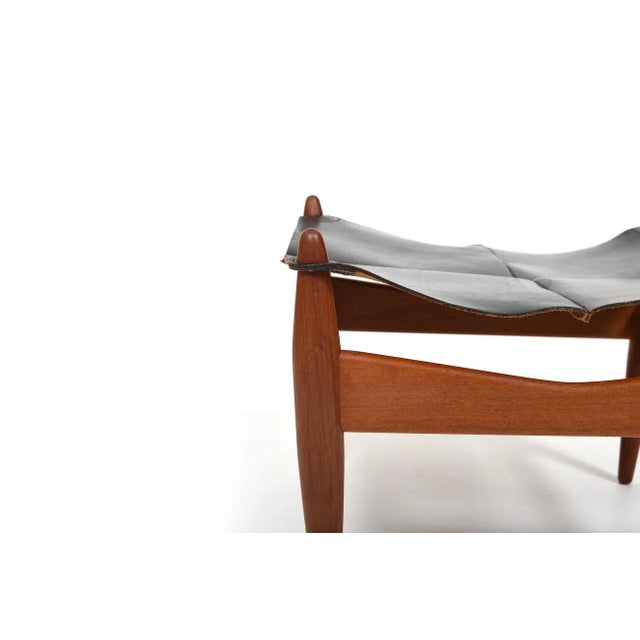 Black Mid-Century Teak & Leather Ottoman by Illum Wikkelsø, Denmark, 1960s For Sale - Image 8 of 10