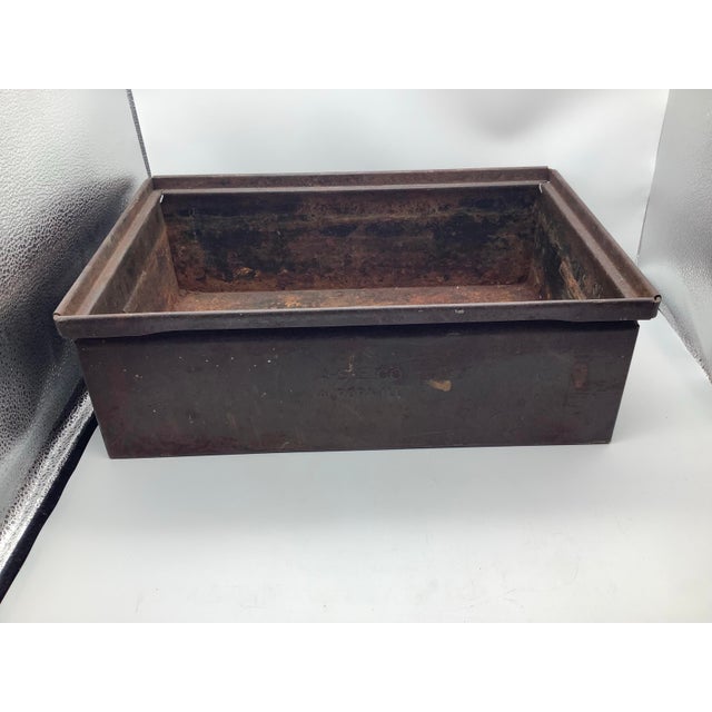Early 20th Century Antique Ase. Co Aurora Il Steel Metal American Industrial 18.75" Stackable Storage Bin For Sale - Image 5 of 7