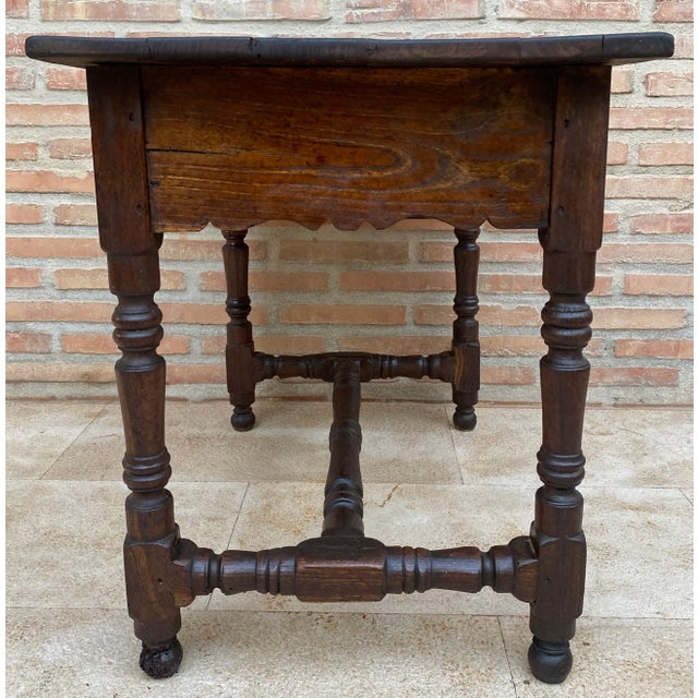French Oak Side Table with One Drawer, 1940s For Sale - Image 12 of 18