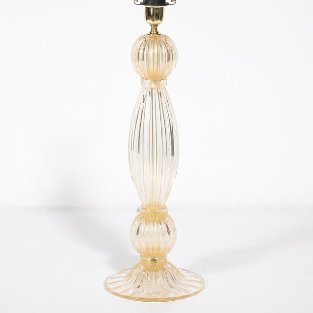 Pair of Modernist Reeded Translucent Glass Table Lamps With 24-Karat Gold Flecks For Sale In New York - Image 6 of 13