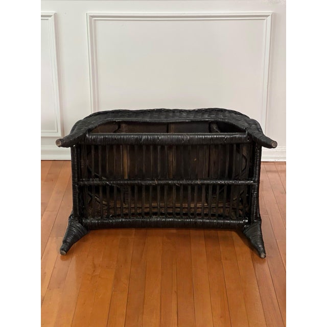 French Small Wicker Woven Coffee Table in Black With Lower Rattan Shelf, C. 1970 For Sale - Image 16 of 16