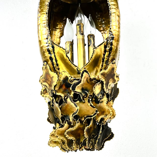 Brass 1970s Torch Cut Brass Brutalist Chandelier by Tom Greene for Feldman For Sale - Image 8 of 15