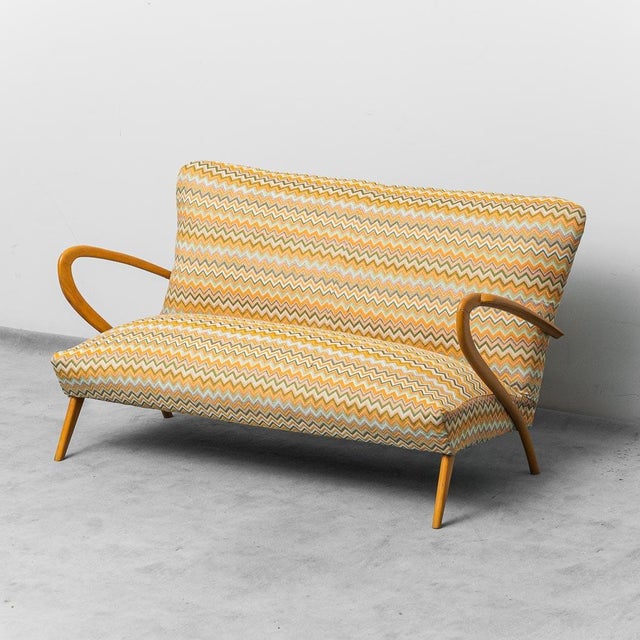 Paolo Buffa 2-Seater Sofa attributed to Paolo Buffa with Upholstery from Missoni, 1950s For Sale - Image 4 of 12