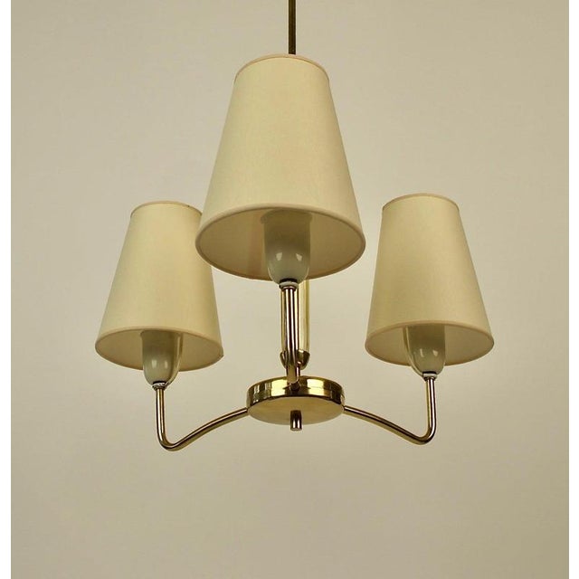 1950s Modern 3-Arm Chandelier in Brass and Glass by Rupert Nikoll, Austria, 1950s For Sale - Image 5 of 15