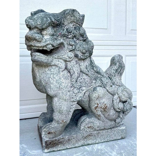 Rare Late 19th Century Meiji Era Japanese Granite Komainu Guardian Lions Hand Carved Stone Foo Dogs / Shishi Pair (C. 1890) For Sale - Image 11 of 18
