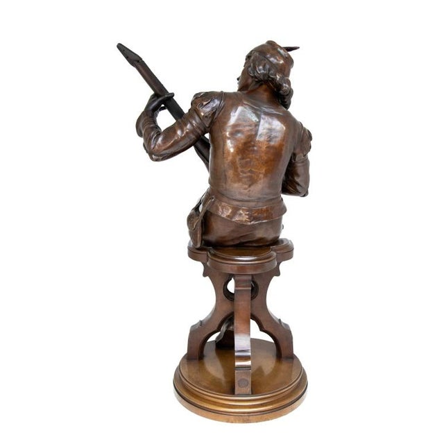 Traditional Emile Boisseau "Le Troubadour" Patinated Bronze For Sale - Image 3 of 7