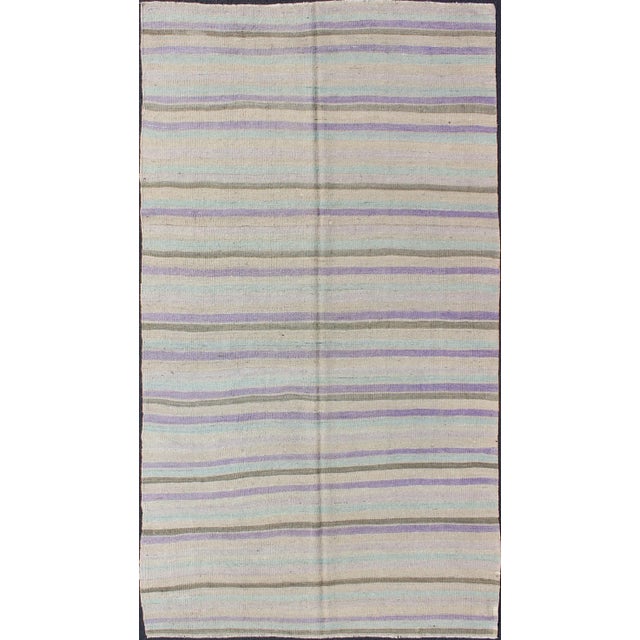 Vintage Turkish Kilim With Stripes in Pastel Purple, Cream, Green and Taupe For Sale - Image 12 of 12