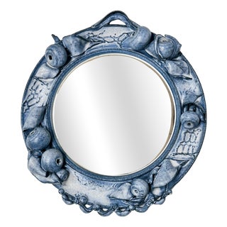 Round Ceramic Wall Mirror with Sculpted Fruit Shapes by Ulli Wittich-Großkurth, Germany, 1970s For Sale