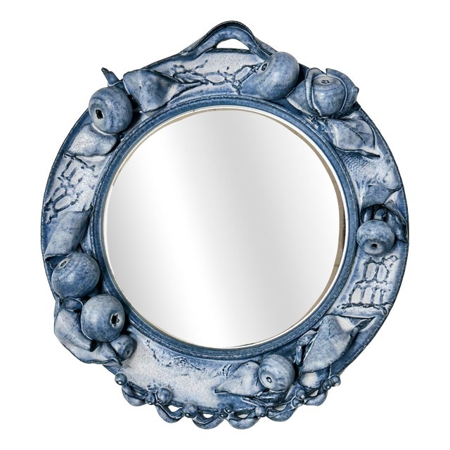 Round Ceramic Wall Mirror with Sculpted Fruit Shapes by Ulli Wittich-Großkurth, Germany, 1970s For Sale