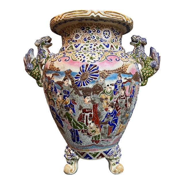 Japanese Meiji Period Moriage Satsuma Floor Vase For Sale