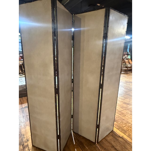 Vintage Chinoiserie Hand-Painted Floral Four-Panel Folding Screen Divider For Sale - Image 11 of 11