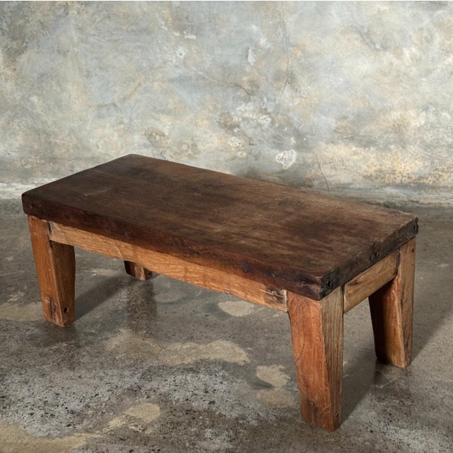 Small Antique Rectangular Four-Legged Teak Bench, Indonesia, 1980s For Sale - Image 9 of 18