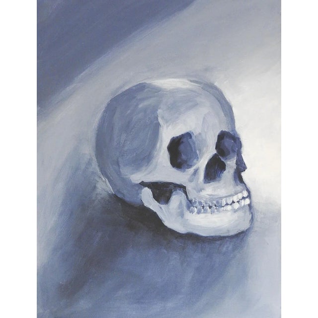Gothic Late 20th Century Gray Blue Skull Painting For Sale - Image 3 of 6