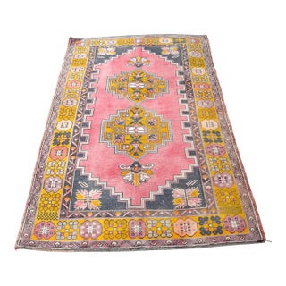 Vintage Pink Hand-Made Rug For Sale