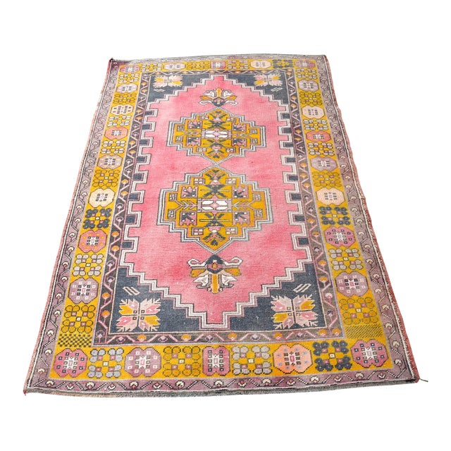 Vintage Pink Hand-Made Rug For Sale