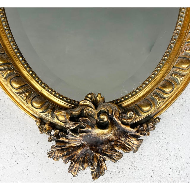 1900 - 1909 Large Antique Louis XV Oval Giltwood Carved Beveled Mirror For Sale - Image 5 of 6