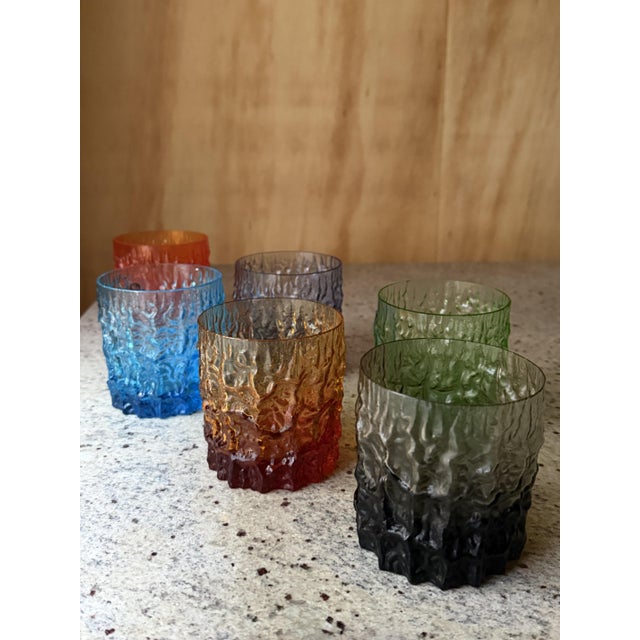 Italian Textured Bark Glasses in the style of Geoffrey Baxter, 1960s, Set of 6 For Sale - Image 3 of 18
