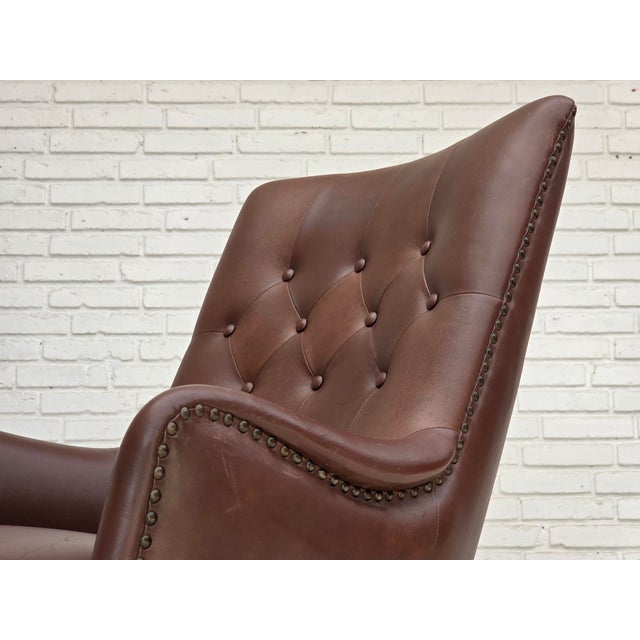 Danish Armchair in Brown Furniture Leather, 1970s For Sale - Image 15 of 18