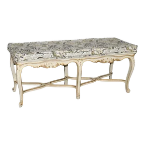 White and Gold Paint Decorated Cane French Louis XV Style Six Leg Window Bench