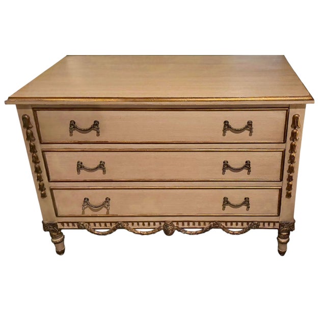 Nancy Corzine Neoclassical Ivory Nightstand Commode Chest of Drawers - 1 of 2 Available.