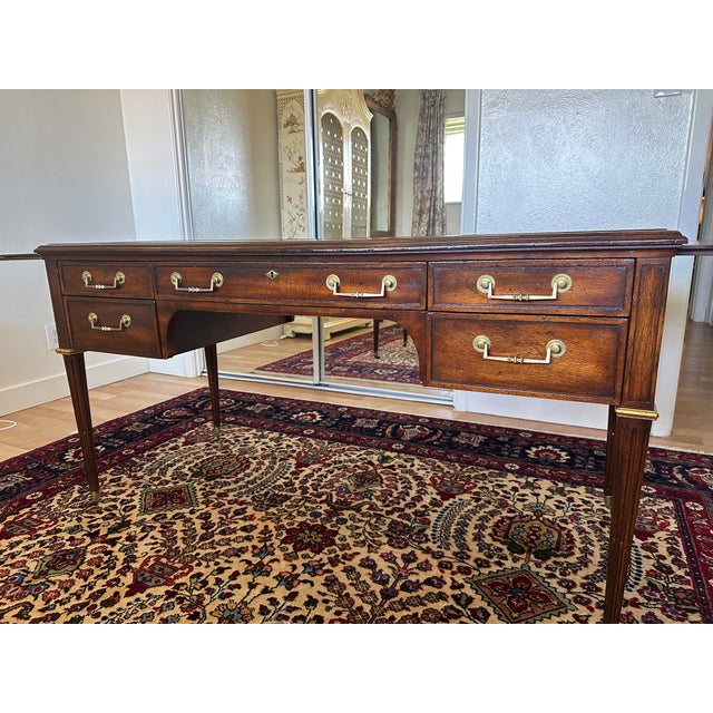 Early 20th Century John Widdicomb Mahogany Partner's Desk With Leather Top and Pull-Out Writing Slides For Sale - Image 11 of 16