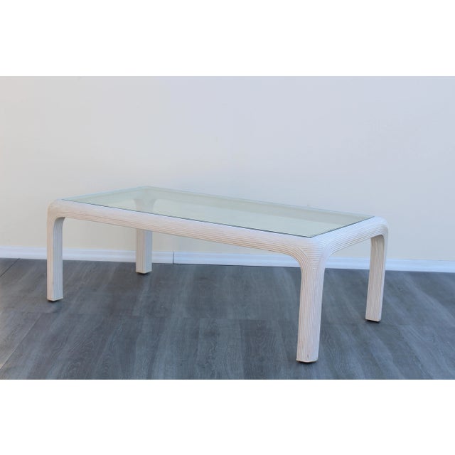 Coastal 1970's Pencil Reed Coffee Table With Glass Top For Sale - Image 3 of 5