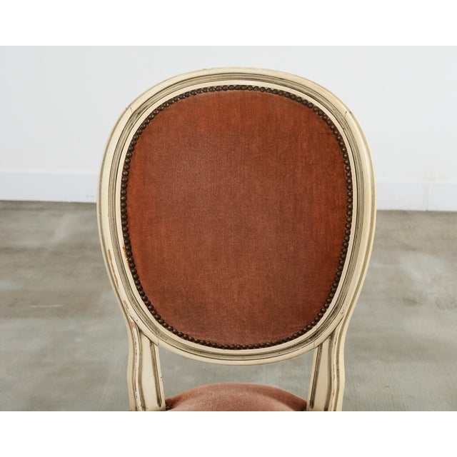 Wood Set of Six French Louis XVI Style Painted Dining Chairs With Mohair For Sale - Image 7 of 12