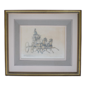 Driving a Pair in a Horse-Breakers Skeleton Brake 18th C. Watercolour by Henry T. Alken Sr.