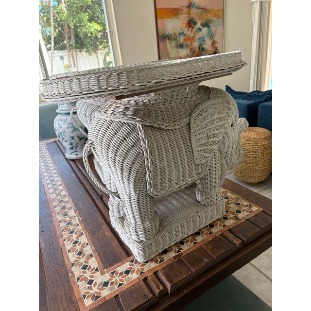 Vintage Whitewashed Wicker Elephant Garden Stools or Side Tables – A Pair For Sale In Miami - Image 6 of 12