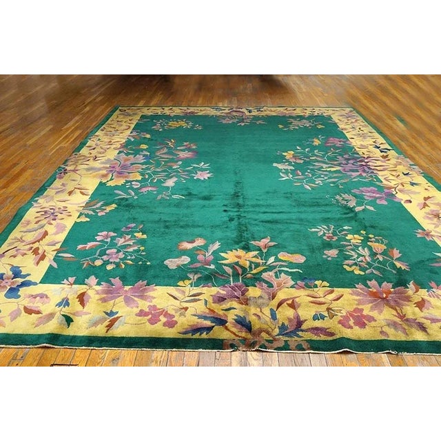 1920s Chinese Art Debackground measuring 9' x 11'9" Green background with yellow border.