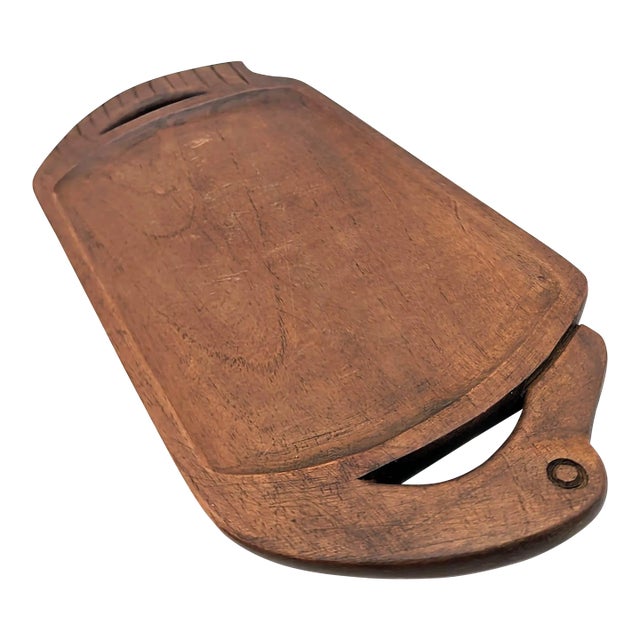 Mid 20th Century Carved Walnut Wood Tray For Sale